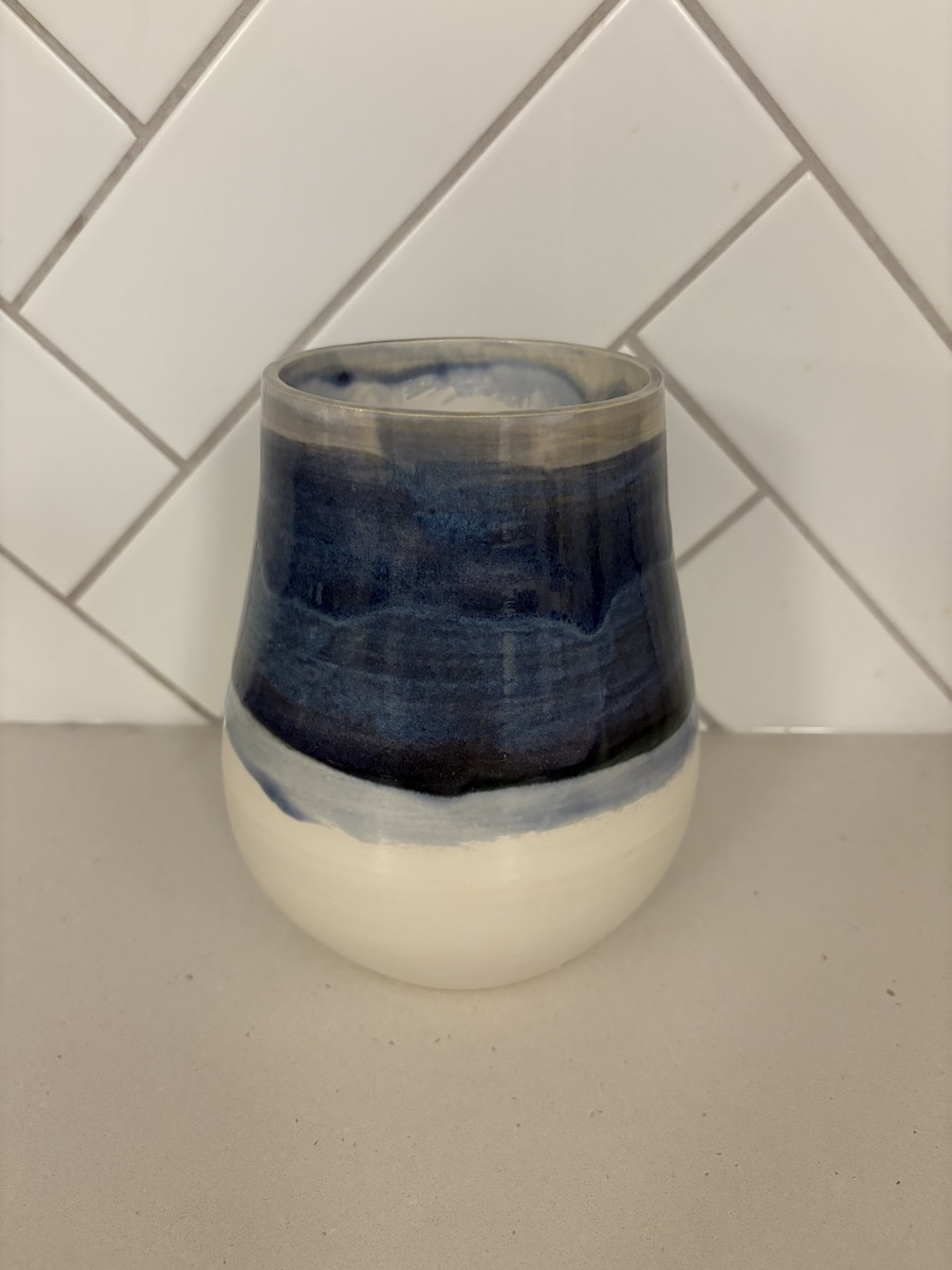 7 inch tall blue and white vase